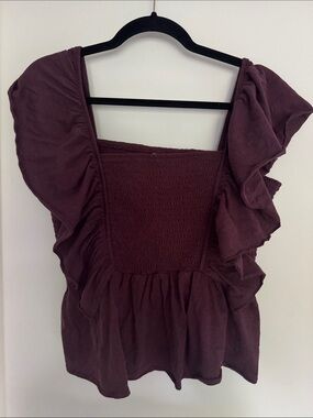 American Eagle Smocked Ruffle Sleeve Women's Top - Plum